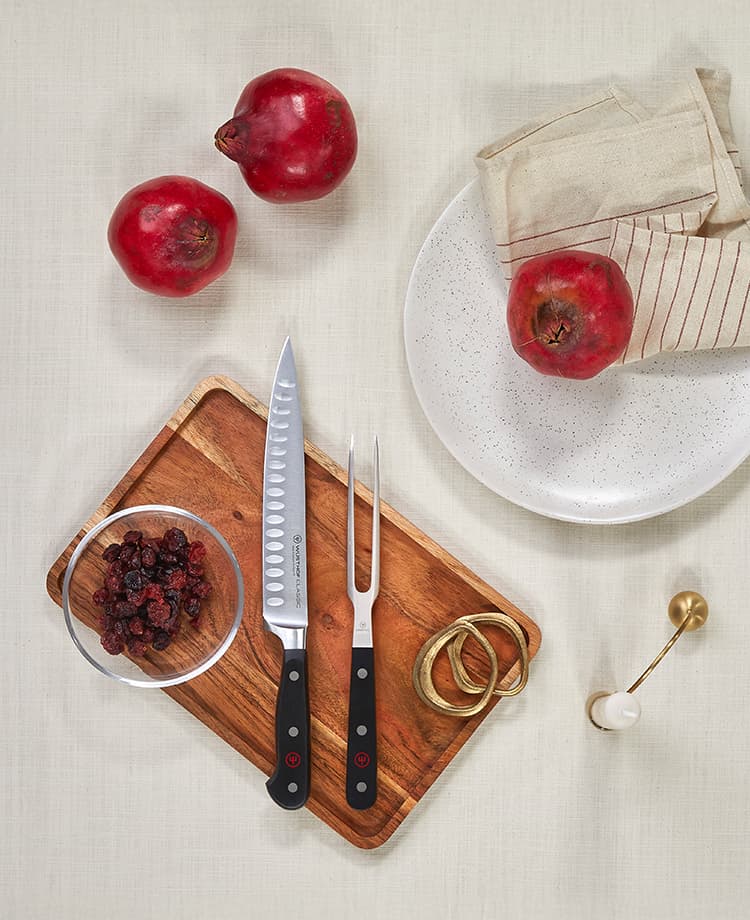 Carving knife set on thanksgiving table setting