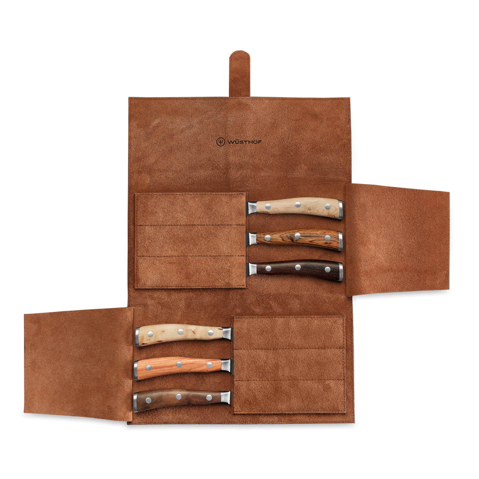 Ikon Selection 6-piece Steak Knife Set with Leather Knife Roll